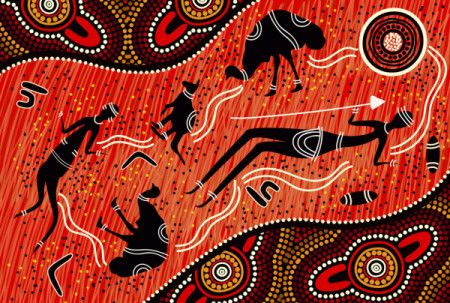 Australian aboriginals hunting with spear art