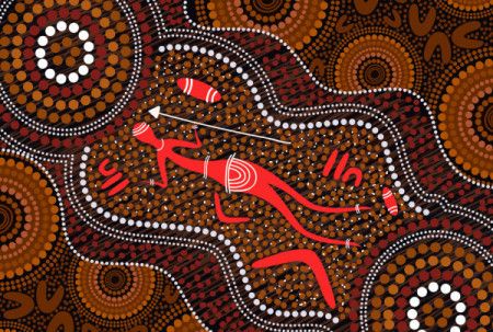 Aboriginal man with spear dot painting