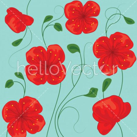 Red poppy flowers, Floral background with poppies - Vector Illustration