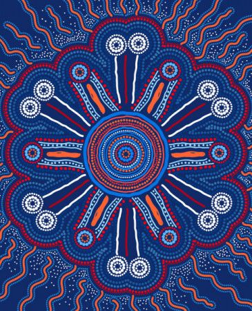 Blue aboriginal dot art painting