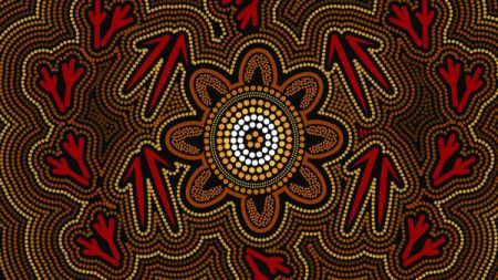 Aboriginal art with kangaroo and emu track