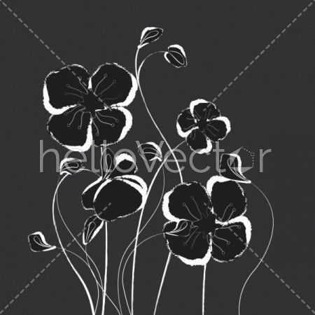 Black and white poppy flowers, Floral background with poppies - Vector Illustration