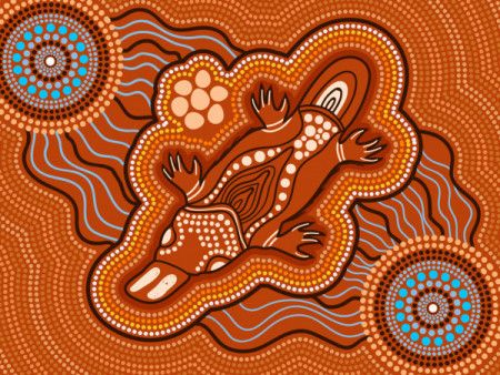 Aboriginal art background with platypus