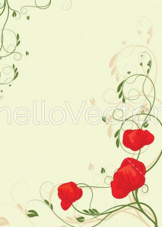 Red Poppy Flowers, Floral Background With Poppies - Vector Illustration