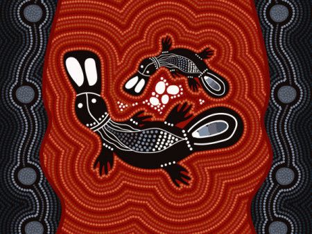 Platypus mother and baby aboriginal dot art