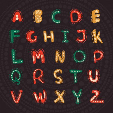 Aboriginal art style alphabet letters - Vector
