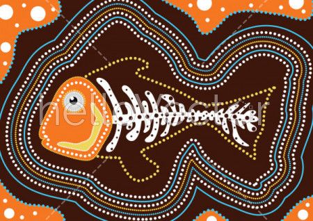 Aboriginal fish dot painting - Vector illustration.