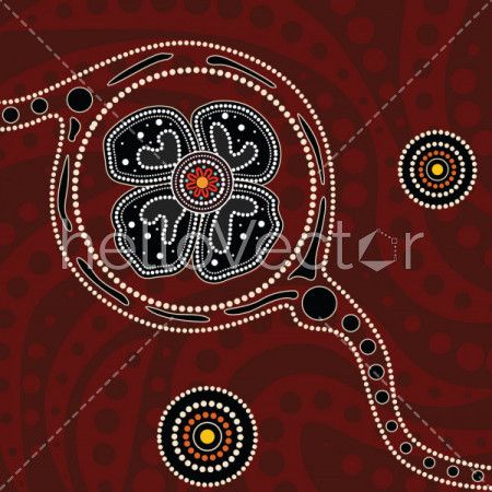 Aboriginal dot art painting with poppy flower - Vector Illustration