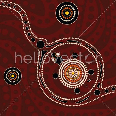 Aboriginal dot art painting with turtle - Vector background