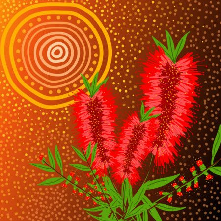 Red bottle brush with sun artwork