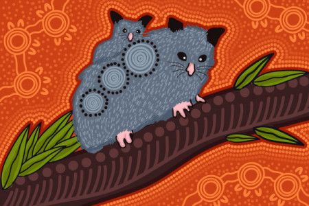 Possum with baby - aboriginal art