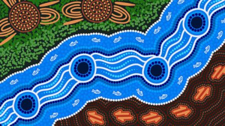 Fish in the river, aboriginal dot art