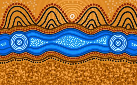 River and hill, aboriginal dot art
