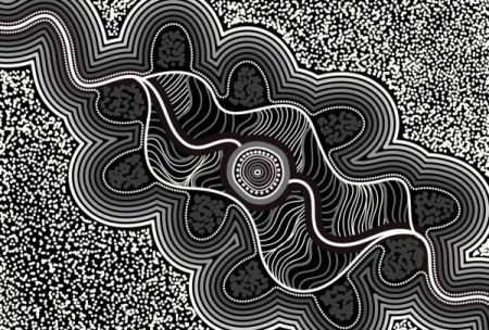 Black and white aboriginal river artwork