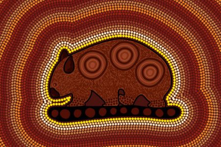 Aboriginal dot art background with wombat