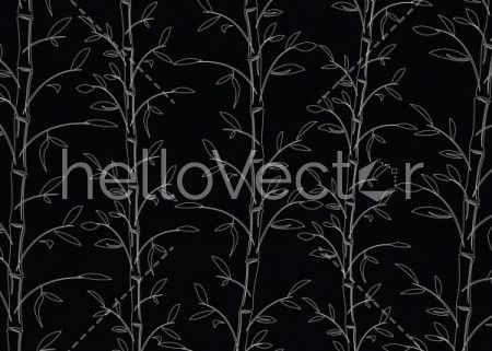 Seamless bamboo pattern background vector. Line art black and white decorative bamboo branches wallpaper.