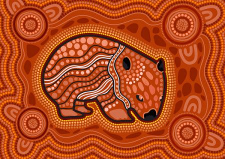 Aboriginal art background with wombat