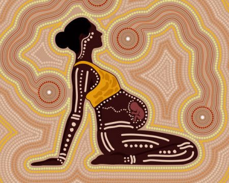Pregnancy and yoga concept aboriginal background