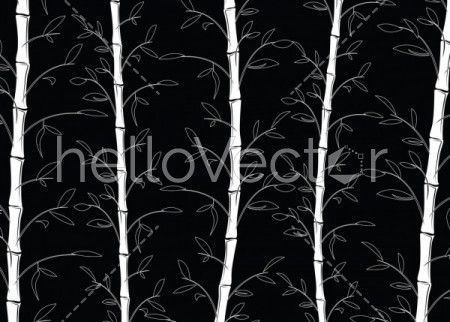Seamless bamboo pattern background vector. Line art black and white decorative bamboo branches wallpaper