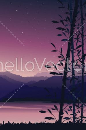 Scenery mobile wallpaper, Nature background with bamboo portrait view - vector illustration