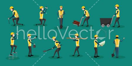 Construction worker characters set - Vector illustration