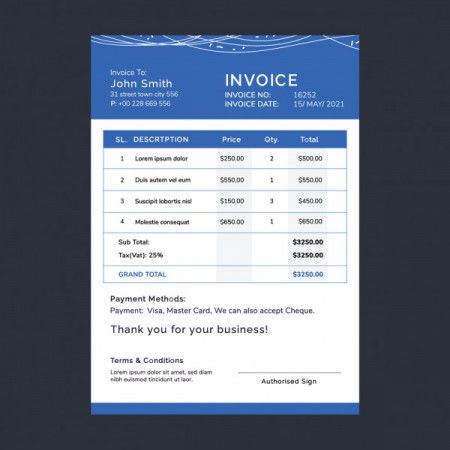 Blue business invoice template