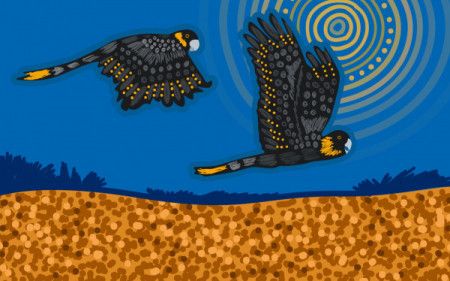 Yellow tail black cockatoo aboriginal art