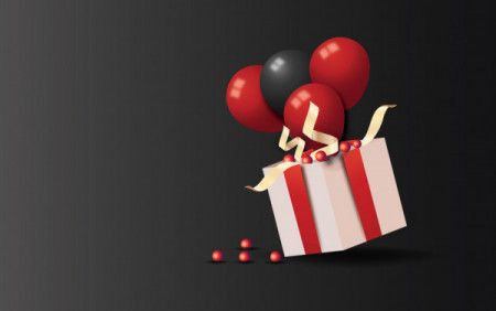 Bunch of 3d balloons and gift box illustration