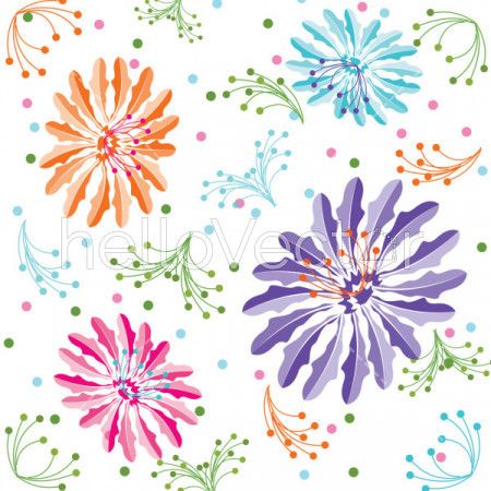Colorful Flower Background, Seamless Floral Pattern In Vector