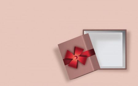 Opened gift box 3d illustration with red bow