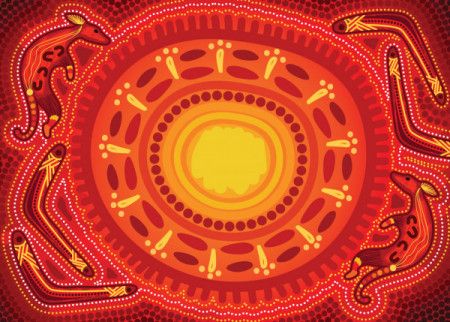 Aboriginal artwork with boomerang and kangaroo