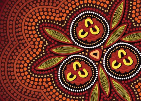 Aboriginal dot artwork with leaves