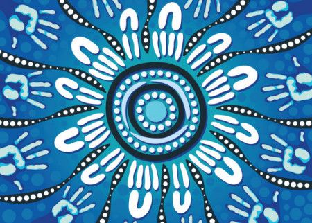 Blue aboriginal hand print artwork