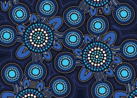 Blue aboriginal art vector seamless background