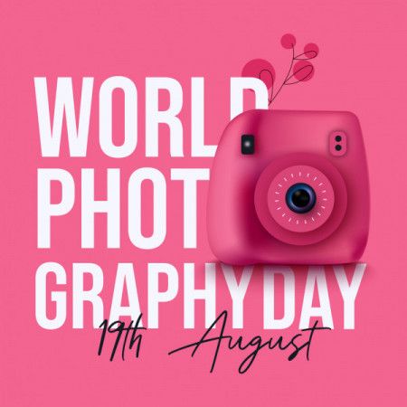 Typography Design of World Photography Day With Instax Camera