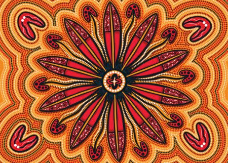 Aboriginal artwork with decorative leaves