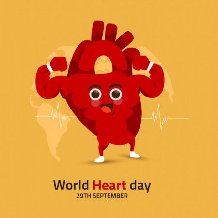 World Heart Day Banner With Funny Heart Character