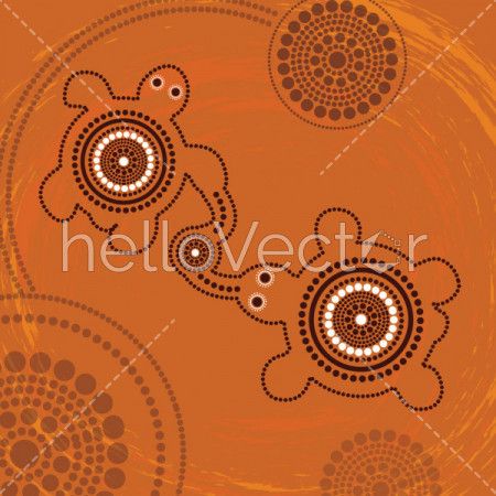 Connection concept, Aboriginal art vector painting with turtles