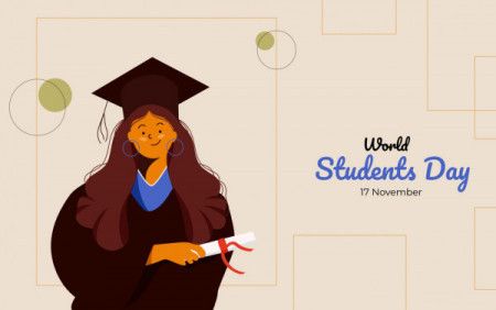 Cartoon girl with scholarship, World students day concept