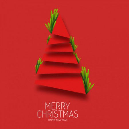 Red Christmas Tree Paper Style, Minimalist Christmas Card Template