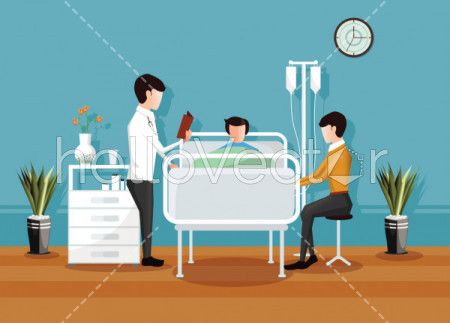 Doctor checking a patient in the hospital, Hospital room interior - Vector illustration