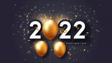 Happy New Year 2022 illustration with golden 3D balloons