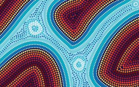 Illustration based on aboriginal style of dot painting with river