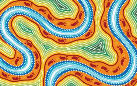 River and land aboriginal dot art background