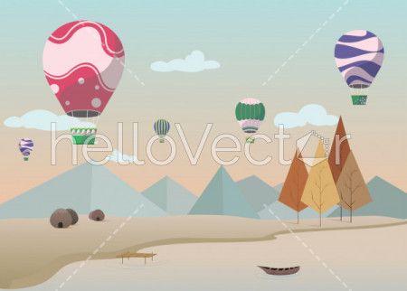 Background design with the nature and parachute, Desktop wallpaper vector.
