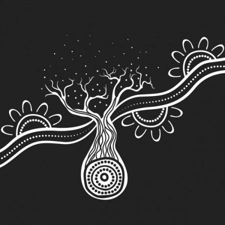Aboriginal black and white boab tree art - Illustration