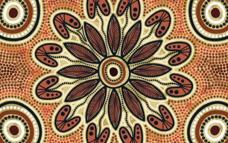 Aboriginal dot artwork with leaves