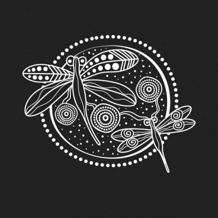 Aboriginal black and white dragonfly art - Illustration