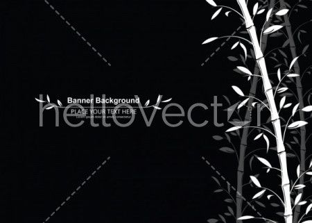 Bamboo pattern banner background. Black and white decorative bamboo branches wallpaper