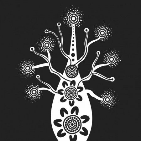 Aboriginal boab tree art illustration - black and white
